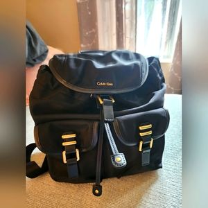CALVIN KLEIN black backpack purse with gold hardware